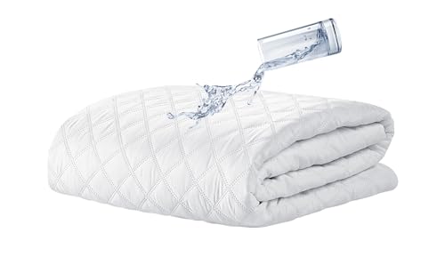 Coprimaterasso Trapuntato Impermeabile Micro Traspirante Silenzioso Barriera Liquidi Lenzuolo Angoli Elasticizzati SalvaMaterasso Poliestere - Singolo (Bianco, 90x200+30Cm)