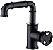 KunMai Industrial Pipe Style Bathroom Faucet Matte Black Bathroom Sink Faucet Single Handle Lavatory Vessel Faucet Brass