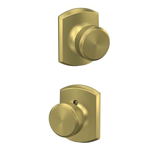 Image of SCHLAGE Bowery Hall /Closet Passage Door Knob, Satin Brass | Hall or closet door knob with no lock, Easy to install, Certified durability, Universal fit