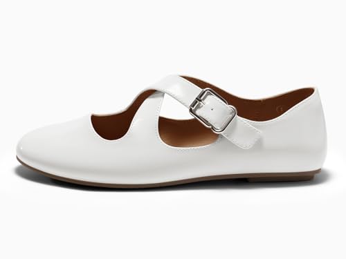 Coutgo Women's Ballet Flats Comfortable Closed Round Toe Criss Cross Ankle Strap Dress Dance Flat Shoes4