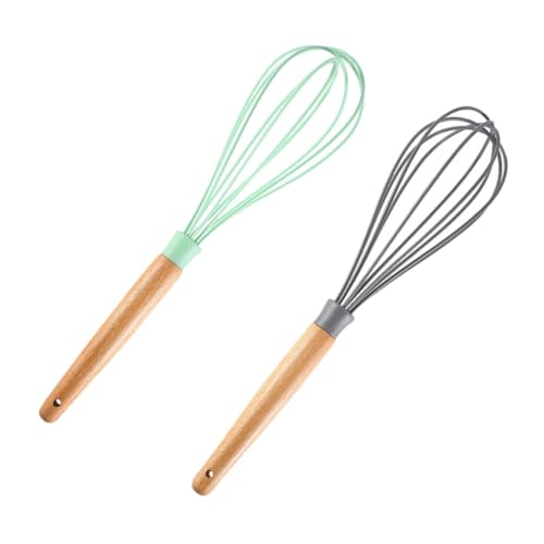 Holibanna 2個 木柄ステンレス製手動卵泡立て器 耐久性と防錆性 滑り止めハンドル付き 卵 クリーム チョコレートの泡立てに キッチン用手動ミ