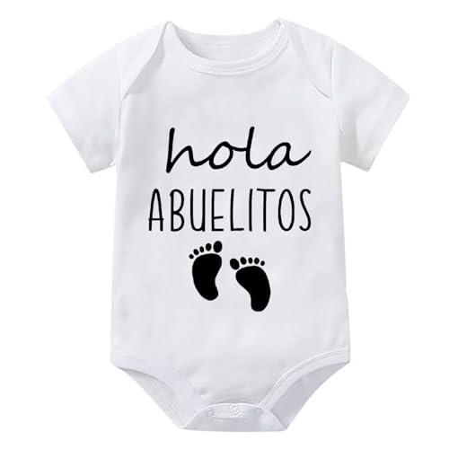 WOOYONGING Hola Abuelitos Spanish Pregnancy Announcement Infant Bodysuit for Grandparents Abuelo Abuela Gift Newborn Outfits