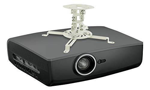 Low Profile Projector Ceiling Mount for Projectors up to 30 lbs | Universal Bracket with Full Motion Rotation and Tilt | 6 Inches High (White)