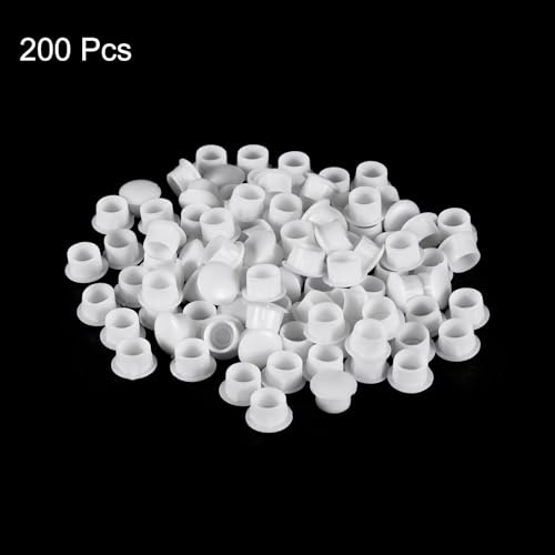 Image of uxcell 200Pcs Screw Hole Plugs, 10mm(3 /8 inch) Dia Plastic Snap in Shelf Button Flush Type Caps for Furniture Cabinet Cupboard, White
