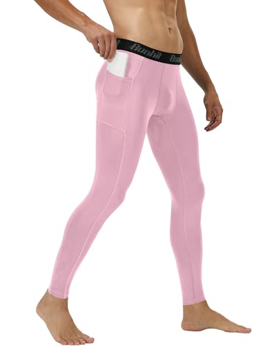 Image of Runhit Mens Compression Pants Running Tights Pockets Sports Leggings Spandex Workout Cycling Athletic Thermal