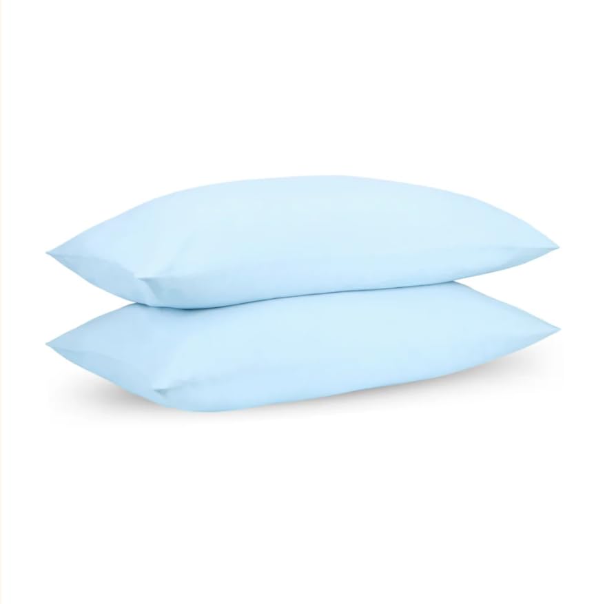 Image of Blue Summer Queen Fitted Percale Temperature Regulating Bedsheet Set - 100% Cotton, Soft Fitted Bedsheet 80x60 in + Pillow Covers 18x27 in, Lightweight Bed Linen for All Seasons