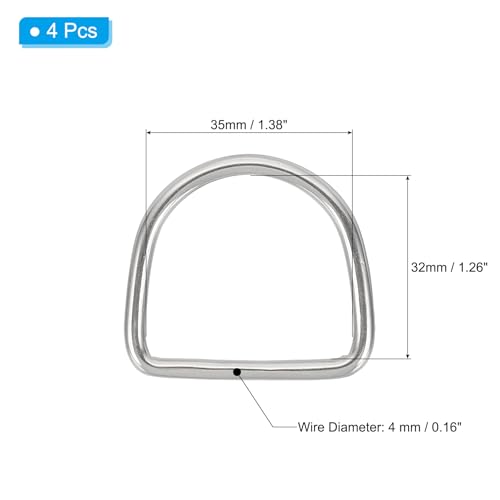 PATIKIL 4 Stück Metall D-Ringe, 3x20x17mm Metallringe D-Ring, Ozeanklasse 316-Edelstahl geschweißte DIY-Zubehör, für tragfähige Zelte, Kajaks, Tauchernetze, Hängematten, Yoga