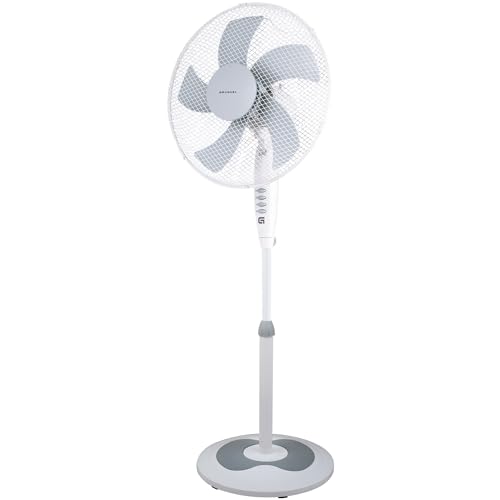 Grunkel Ventilador de Pie FAN-165 de 50W- 16' 40cm de diametro con 3 Velocidades y 5 aspas, Altura Regulable hasta 118cm. Cabezal inclinable, oscilación automatica 90° y cable de 1,4m - 50W
