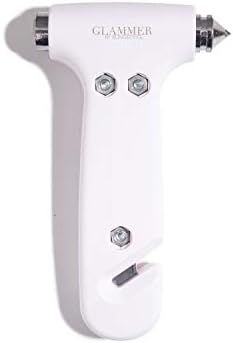 BLINGSTING Glammer Safety Hammer - Emergency Automotive Escape Hammer Tool, Seat Belt Cutter & Car Window Break Tool - White, 1 Count