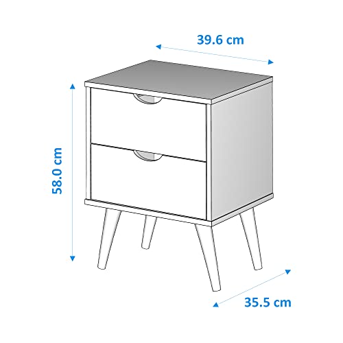 Conjunto Mesa de Cabeceira Madri 2 Gaveta e Nicho Pés Retrô (Branco)