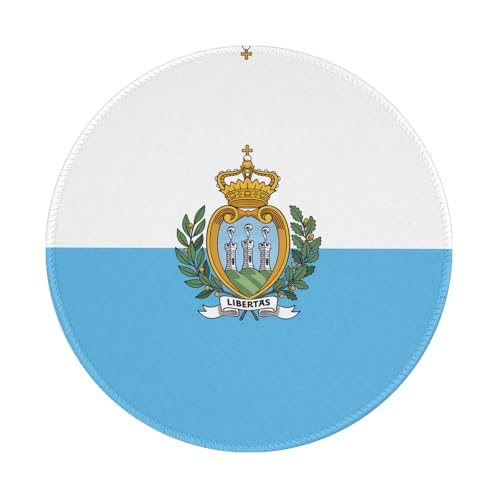 Tapis de souris rond drapeau de Saint-Marin, 20,3 cm, base en caoutchouc antidérapant, idéal pour le bureau et les jeux, tapis de souris de bureau