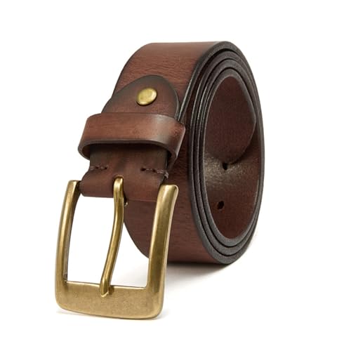 Unisex Cowhide Leather Belt With Solid Brass Single Prong Square Buckle - Fashion Waist Strap For Jeans Pants2