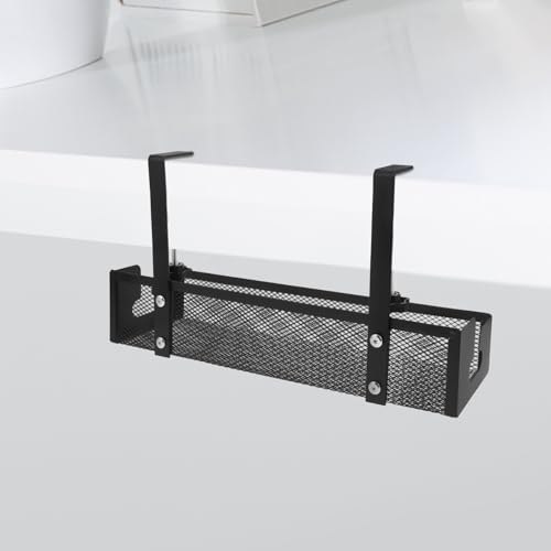 Bandeja organizadora de cables para escritorio 40cm grande negra, cestilla organizadora bajo mesa para oficina y hogar miniatura 5
