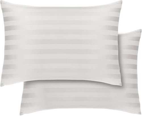 Image of Travel Pillow Case 12x18 Size Pack of 2 Pieces 100% Egyptian Cotton Zipper Closure 500 Thread Count Toddler Pillowcase Fits Up to 12x18, 12x16 or 11x15 White Striped