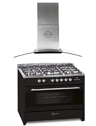 GURARI Gas Elektro Standherd GCH E 911 BL+ GCH T 465 IS 90 BL Prime, 90 cm/Range Coocker / 121L / 8 Funktionen/Erdgas/Propangas+ Dunstabzugshaube 90 cm 1000m³/h TouchControl