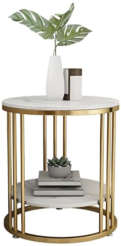 Image of Coffee Table /End Table /Center Table /Corner Table /Sofa Side Table /BedsideTable /nightstand for Living Room Bedroom Balcony Table with Marble Design Wooden Top Golden