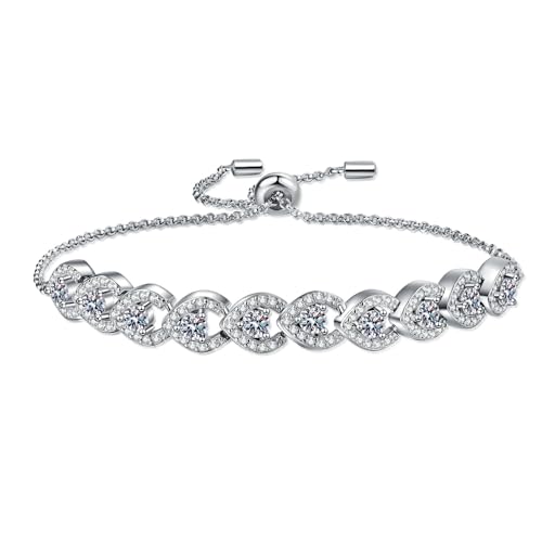 Bracelet moissanite 1ct D VVS1 en argent S925 ajustable pour femme
