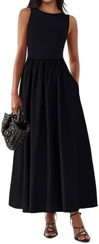 KIRUNDO Sleeveless Maxi Dresses for Women 2025 Spring Summer Mixed Fabric Pocketed Elegant Wedding Guest Flowy Tank Dress