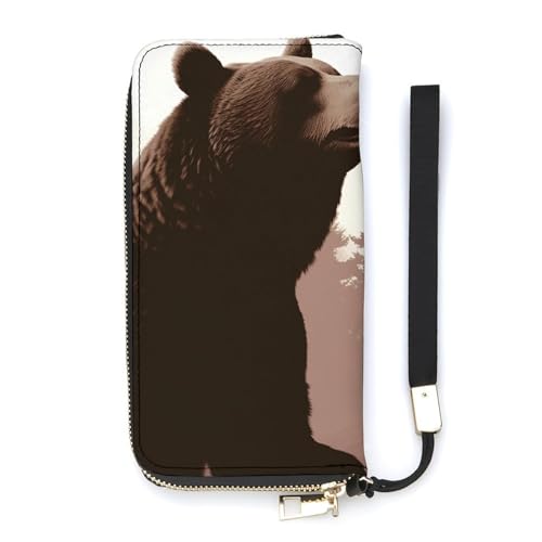Portefeuille long fin Wild Bear pour homme femme : grand compagnon minimaliste similicuir blanc