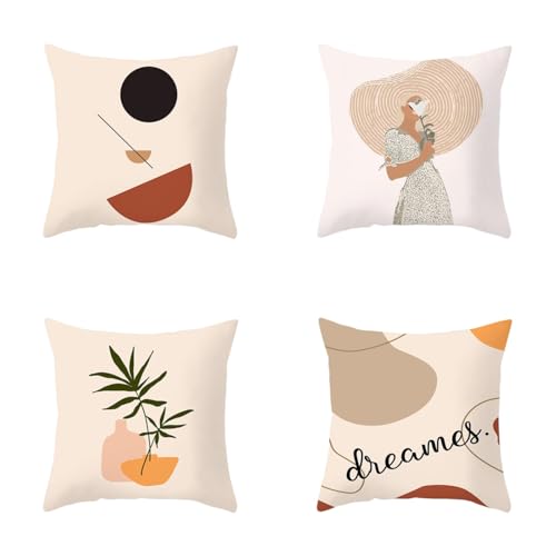 GELIMY 45x45 cm (18x18 Inch) Peach Velvet Cushion Cover - Nordic Geometric Abstract Modern Art Design, Decorative Pillow Case for Sofa, Living Room, Home Decor 4PCS (C)