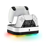 Estação de Carregamento Rápido para Controles PS5 – Suporte para 2 Controles Edge, Base Carregadora PlayStation 5, Branco/Preto