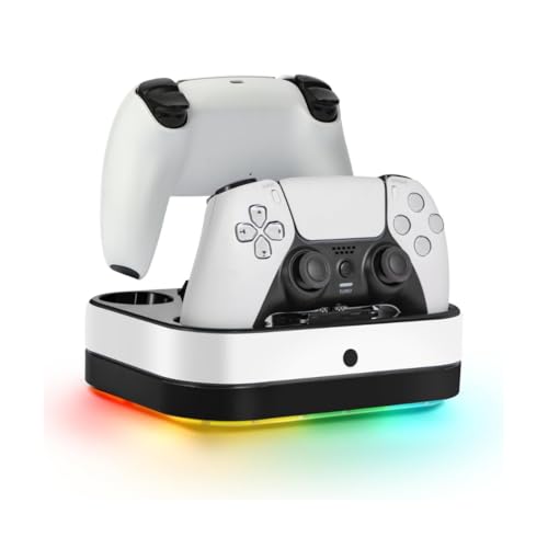Estação de Carregamento Rápido para Controles PS5 – Suporte para 2 Controles Edge, Base Carregadora PlayStation 5, Branco/Preto