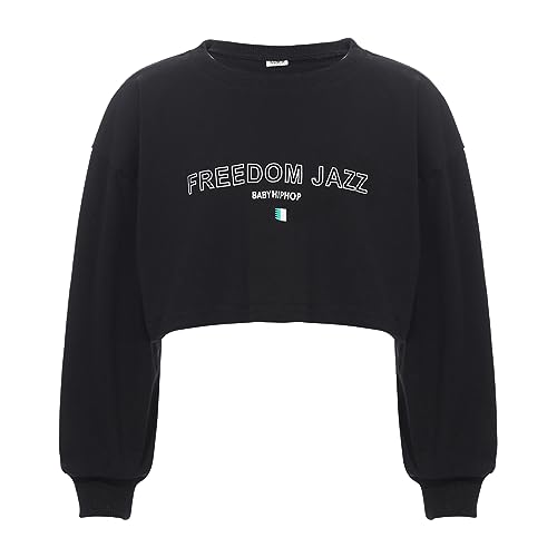 JanJean Girls Loose Fit Crop Top Kids Long Sleeve Tank Top for Jazz Hip Hop Streetwear Dancing Performance Competition Black 5-6 Years