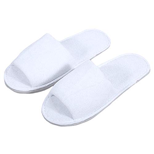 5 Pair of Open Toe Breathable Slippers, Spa Slippers for Guests, Hotel, Travel, Unisex Universal Size Washable and Non-Disposable White
