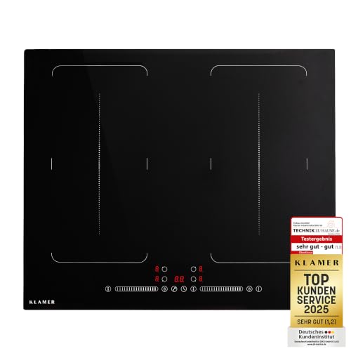 KLAMER Induktionskochfeld 60 cm, 4 Zonen: 2 Flexzonen, 7400 W