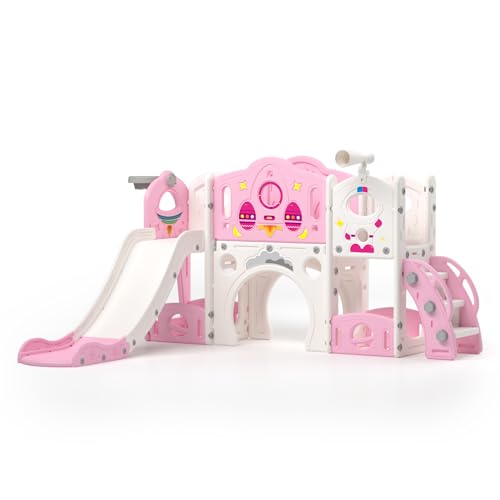 NYEEKOY 9 in 1 Toddler Slide and Climber Playset Freestanding Backyard Playground for Children Age 1-4, Indoor Outdoor Kids Slide with Basketball...