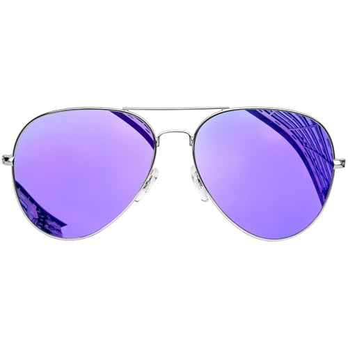 KANASTAL Purple Sunglasses Womens Mirror Mens Polarised Retro Vintage Classic Mirrored Rectangular UV400 Protection Metal - Sliver Frame Purple Lens