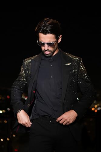 Barabas Men's Rhinestone Solid Color Notch Lapel Blazer 2BLR64