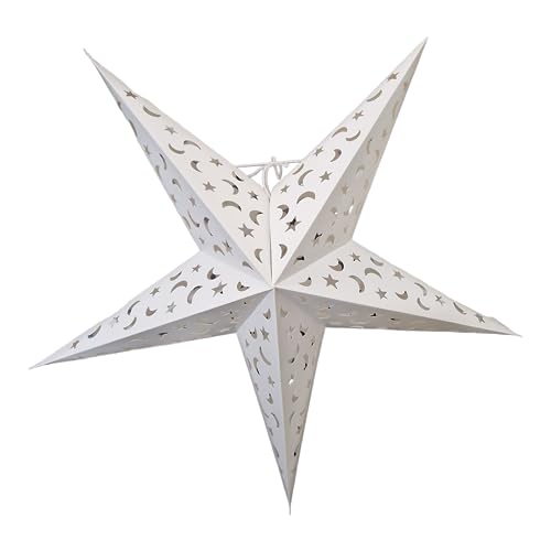 YEPSIO Lantern Lampshade Paper Star Light Shades Large 60cm Star Hanging Decorations for Christmas Wedding Home Decoration Party White Moon and Stars - Image 3