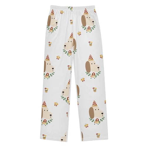 Dog and Hat Boys Pants Boys Athletic Pants Long Pant for Boywith Pockets Wide-Leg Size 6-14Y