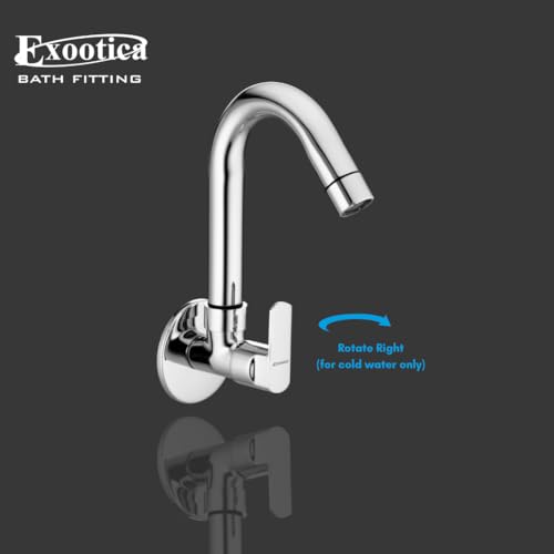 Image of Chrome Finish Silver Sink Cock | Wall Mounted Faucet for Kitchen & Utility Use - Sleek & Durable Design - Platina