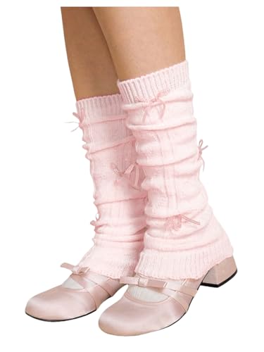 WDIRARA Womens Y2k Bow Leg Warmers Kawaii Lolita Knitted Stacked Boot Socks Pink One-Size