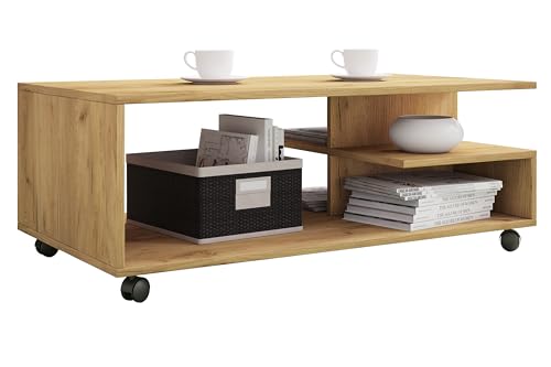 VCM Table Basse en Bois Table de Salon sur Roulettes Table Basse Stango XL Chêne Miel