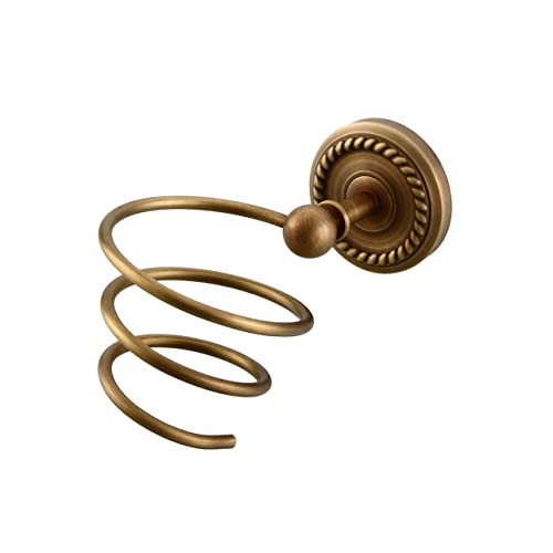 OSOLADY Lid Spiral Hair Dryer Holder Wall Mounted Blow Dryer Rack for Bathroom Max 20kg Capacity Refined Brass Easy Install (screws Wrench Included)