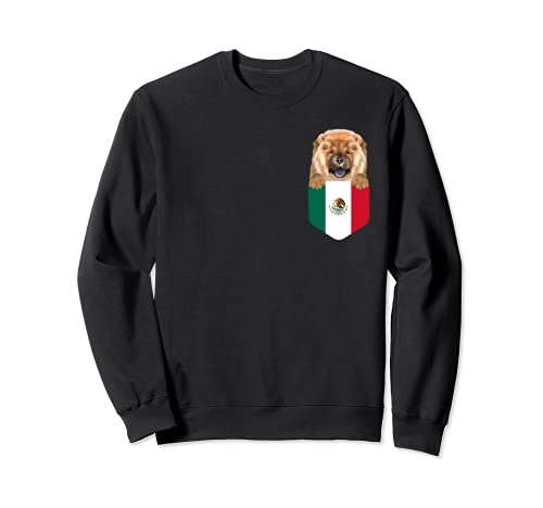 Mexico Flag Chow Chow Dog In Pocket Sweatshirt, Black