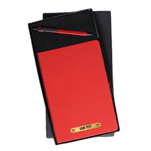 Image of 2 in 1 Personalized Office Gift Set of Pen and Notebook Diary with Your Name Engraved, A gift for all Corporate and Personal Occasions (Red)