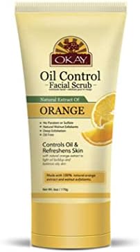 OKAY | Orange Facial Scrub | For Oil Control | Deeply Exfoliates Skin | With Natural Walnut Exfoliants | Free of Paraben, Sulfate, Alcohol | 6 oz