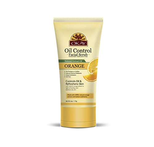 OKAY Oil Control Facial Scrub Exfoliator - Exfoliating Face Wash, Face Scrub for Women and Men, Moisturizing and Brightening, Leaves Skin Smooth and Clean, Paraben Free - Orange, 6 Oz (Pack of 1)
