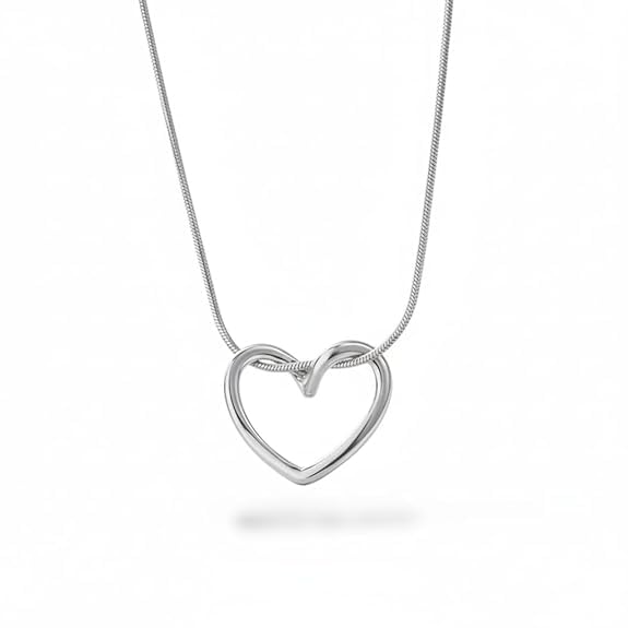 Women’s Silver Floating Heart Necklace | Stainless Steel Open Heart Pendant with Smooth Snake Chain | Minimalist Love Knot Jewellery Gift for Wife, Girlfriend, Mom & Girls-image-42