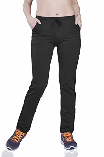 Image of Women's Solid Regular FIT ENRICH Cotton Track Pant Black