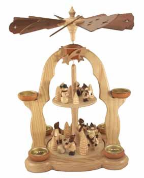 Pyramide de Noël Erzgebirge bois 40 cm deux étages bougies chauffe-plat table hiver