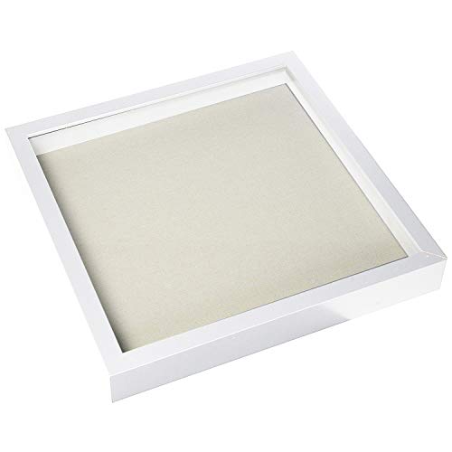 EDGEWOOD Square Shadow Box Picture Frame Linen Background Real Glass Front for Memorabilia, Scrapbooking, Keepsake, 12x12, White