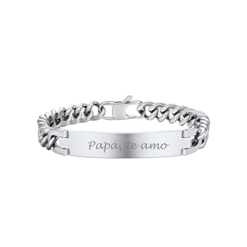 PROSTEEL Esclava Personalizables Pulsera Metal Acero 21cm ID Bracelet Pulsera de Pareja Brazalete con Etiqueta Placa