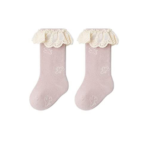 Knee High Socks Newborn Infants Girls Tube Ruffled 𝚄niform Long Stockings Infant Non-Slip Princess (a-Pink, 0-6 Months)