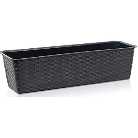 Extra Large 70cm Black Rattan Plastic Trough Planters Window Sill Box Plant Pot Cover
