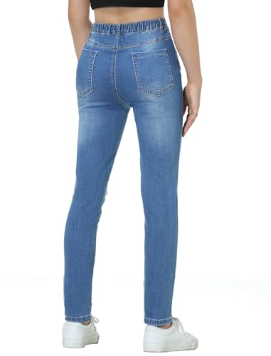 EXARUS Girls Jeans Pants Skinny Denim Pant Ripped High Waist Elastic Band Casual with Pockets Kids4